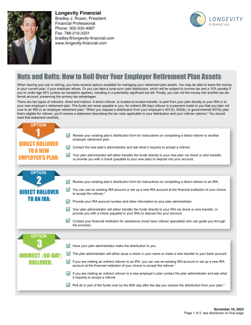 Nuts and Bolts: How to Roll Over Your Employer Retirement Plan Assets